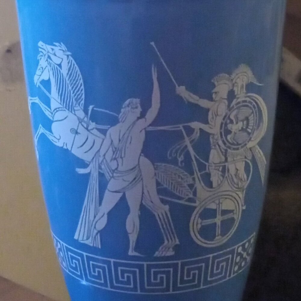 Vintage 1960 Jim Beam Greek Chariots Blue Milk Glass Liquor Decanter/Bottle